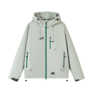 This men's jacket features a technical design, made from waterproof and breathable material, with an adjustable hood for added comfort and functionality, perfect for outdoor activities and 3