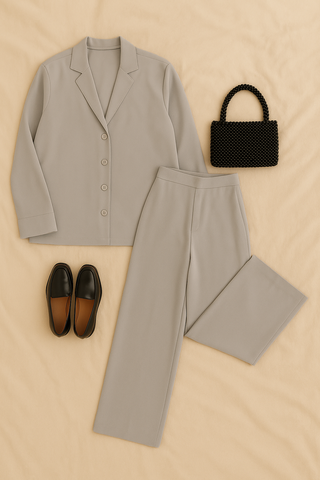 Damen Loungewear Set – Satin, Elegante Hemdbluse & Weite Hose, Bequem & Vielseitig