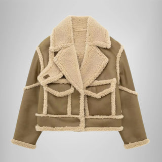 Damenjacke – Cropped Fit, Warm Gefüttert & Großer Reverskragen