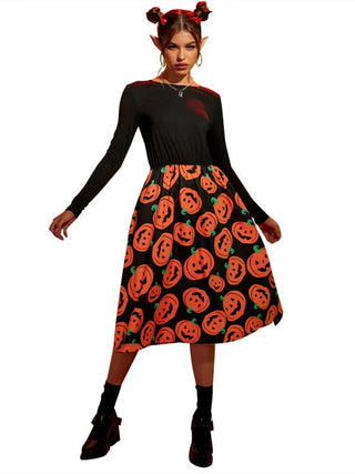 Damen Halloween Kleid – Kürbis-Print Design, Verspielt & Saisonale
